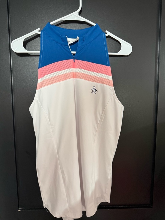 Original Penguin Tops - Penguin Sleeveless Golf Polo in Blue, Pink & White